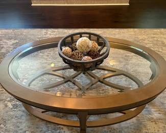 010 Oval Sofa Table In Wood And Glass