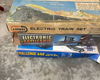  018 Vintage Lionel Electric Train Set, Electronic Battleship, Battery Op Challenge 440 Race Set