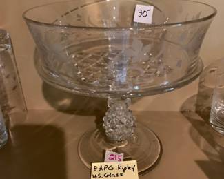 #215	 EAPG Kipley US glass pavonia pinapple stem open Compote 1940	 $30.00 			