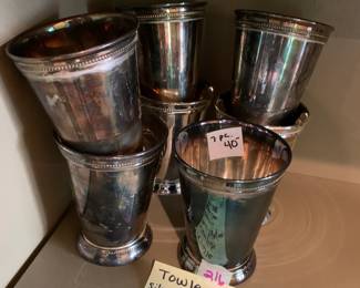 #216	Towle silverplate mint julip cups engraved poplar grove 1814 2000 7 piece	 $50.00 			