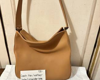 #259	Couch Tan leather hobo/shoulder bag "Whitney" inner zip and outer pocket 	 $50.00 			