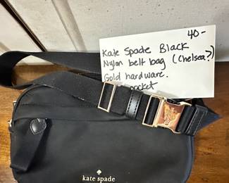 #266	Kate spade black nylon belt bag Chelsea gold hardware outer zipper  pocket 	 $40.00 			