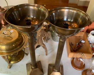 #214	pair of brass tall candle holders 	 $40.00 			