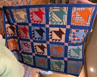 #188	Antique Flower Basket With Sashing Scrappy Colors -Hand quilted and Machine Pieced - 64x78	 $75.00 			