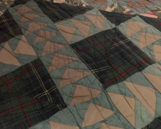 #187	Scrappy Flying Geese Hand-Quilted - Antique Quilt - 86x68	 $75.00 			