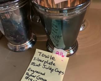 #216	Towle silverplate mint julip cups engraved poplar grove 1814 2000 7 piece	 $50.00 			