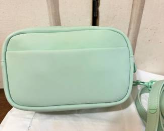#261	Tory Burch Perry Bombe Camera/crossbody bag in mint matte leather double zip remoable strap 	 $70.00 			
