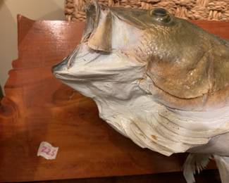 #225	mounted Rock fish strip bass fish on board	 $85.00 			