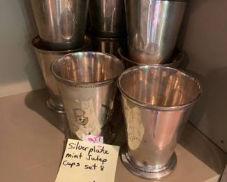 #217	Silver plate mint julip cups set 8 engraved B	 $40.00 			
