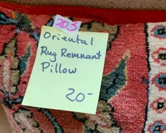 #203	oriental rug remnate pillow blue coral teal	 $20.00 			