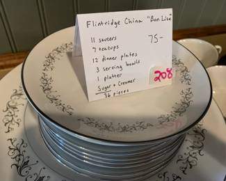 #208	Flintidge China Bon lite 36 piece	 $75.00 			