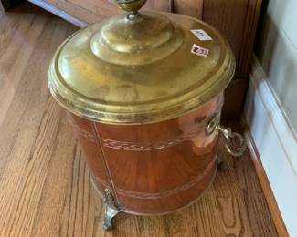 #232	copper and brass footed pot with lid 12x14	 $75.00 			