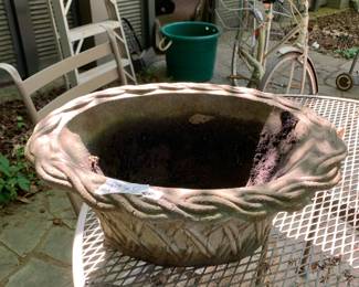#242	concrete pot basket 19x8	 $30.00 			