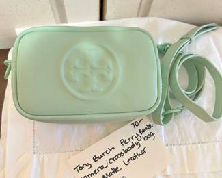 #261	Tory Burch Perry Bombe Camera/crossbody bag in mint matte leather double zip remoable strap 	 $70.00 			