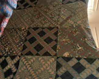 #187	Scrappy Flying Geese Hand-Quilted - Antique Quilt - 86x68	 $75.00 			