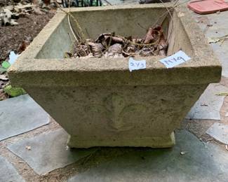 #243	square concret pot with flower side 14x9	 $25.00 			