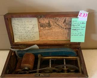 #233	1855 Davis and Didden matgnetor electric Quardi machie as is with person note	 $75.00 			