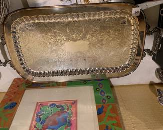 #200	silver tray with 2 handles	 $25.00 			