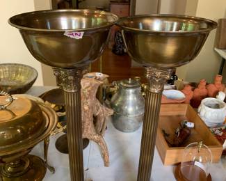 #214	pair of brass tall candle holders 	 $40.00 			