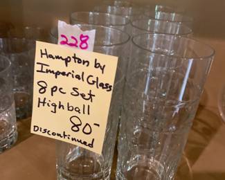#228	Hampton by imperial glass 8 pc set highball discontinue	 $80.00 			