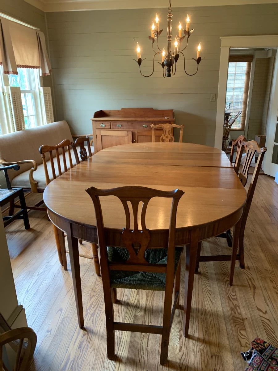 #001 double gate leg dining table with 6 mixed cain set chairs 54-99x54x30 $550.00