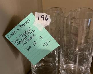 #196	Crate and Barrel reef highball etched fish glasses set of 4	 $40.00 			