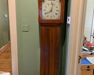 #022	Wood Grandfather Hand-made Clock w/weights (no pendelum - as is) - w/schoolhouse on Front - 16Wx10Dx76	 $75.00 			