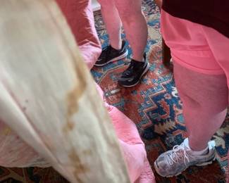 #180	Antique Wheel Scrappy Pink - as is repairs needed - 76x66	 $50.00 			