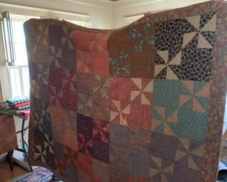 #181	Pinwheel Scrappy Quilt Machine Pieced and Hand Quilted Antique Quilt - 84x68	 $55.00 			