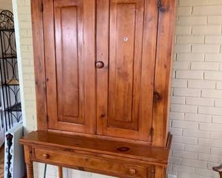 #018	Knotty Pine Desk w/1 drawers and 2 doors w/2 wood shelves - 44x20-25x79	 $220.00 			