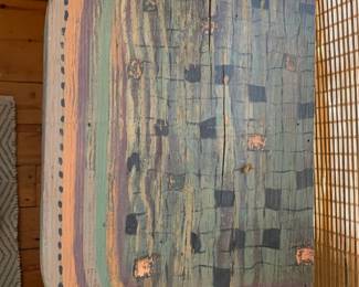 #015	Primitive Painted Half-Moon Side Table - 22x14x32 w/bottom Shelf	 $75.00 			