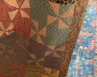 #181	Pinwheel Scrappy Quilt Machine Pieced and Hand Quilted Antique Quilt - 84x68	 $55.00 			