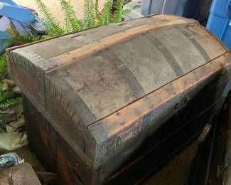 #119	Wooden Camel Back Trunk - (in 2 pieces - as is condition) 	 $20.00 			