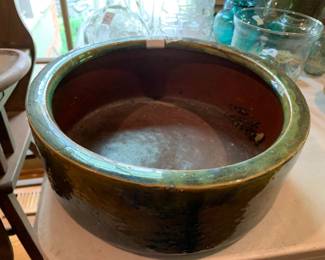 #102	Stone Green Glazed Painted Dish - 11x4.5	 $20.00 			