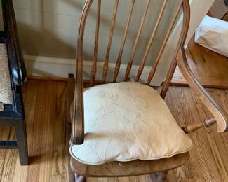#007	arched back primative rocking chair with cushion	 $75.00 			