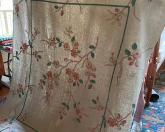 #182	Hand Applique Flower on a Stem Hand-quilted - 86x74	 $75.00 			