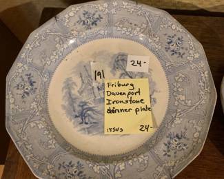 #191	Friburg Davenport ironstone dinner plate 1850	 $24.00 			