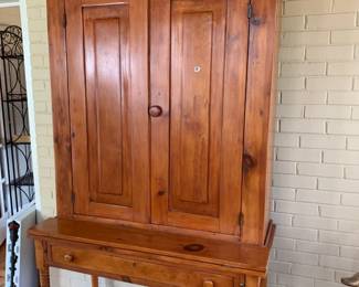 #018	Knotty Pine Desk w/1 drawers and 2 doors w/2 wood shelves - 44x20-25x79	 $220.00 			