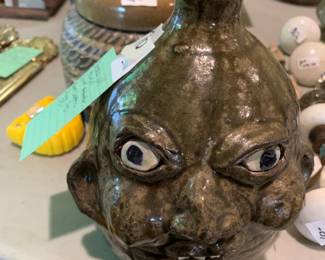 #069	Grace Nell Hewell 2008 Handmade Brown Ceramic Face Jug 	 $35.00 			