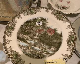 #073	Friendly Village Dinner Plates all 10 are a different Scene - 11 pc	 $60.00 			