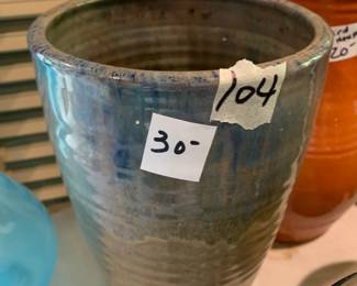 #104	Green Glazed Pottery Vase - 8" Tall	 $30.00 			