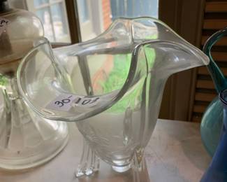 #103	Crystal Engraved w/flowers Vase - 8" Tall	 $30.00 			