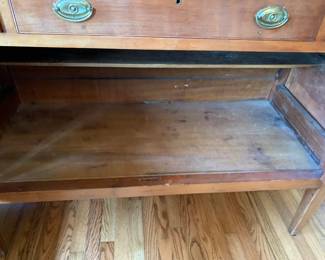 #004	antique side board with 3 drawers and 2 doors as is finish on top 50x22x39 	 $425.00 			