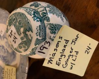 #193	Mason england ginger jar w lid green	 $24.00 			