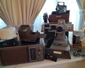 Kodak Cine 16mm movie camera, TDC Electron Model D Slide Projector