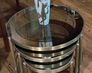 Mid Century stacking tables with smoked glass