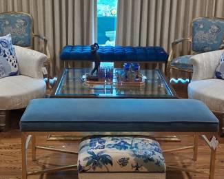 Beautiful newly upholstered chairs & benches. Mastercraft table