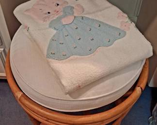 Vintage baby blanket and vintage bamboo stool