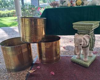 Brass Planters and Elephant Garden Stool