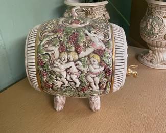 $75.00 - Vintage Ceramic Barrel-Shaped Liquor Decanter